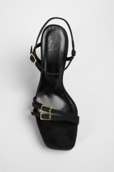 Πέδιλα Gin suede με φιάπα & χοντρό τακούνι