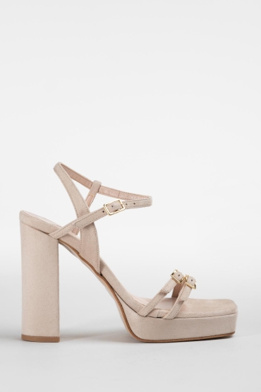 Πέδιλα Gin suede με φιάπα & χοντρό τακούνι