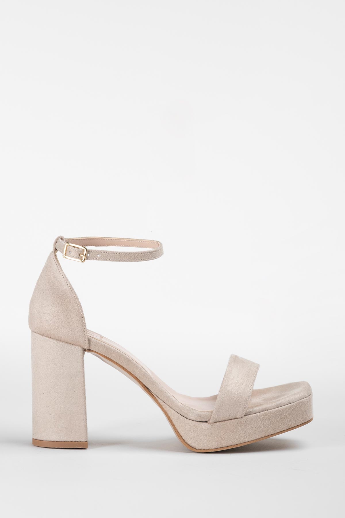 Πέδιλα Gin suede με φάσα & χοντρό τακούνι